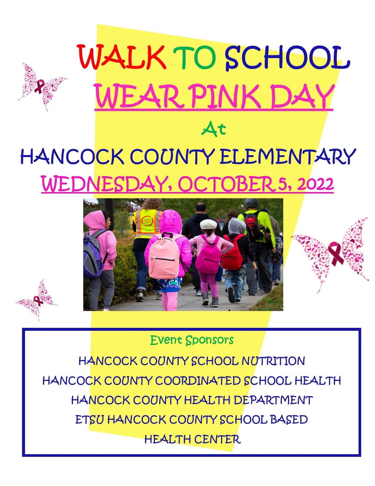 Walk to School Wear Pink Day at HCES on October 5th